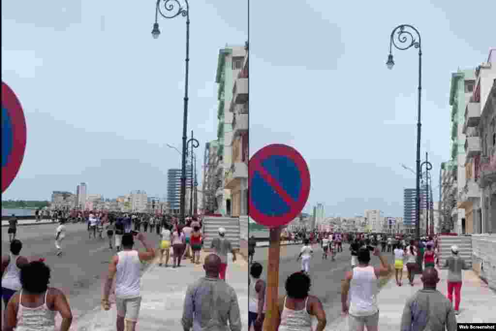 Protesta en el Malencón, La Habana, al grito de "Patria y Vida"