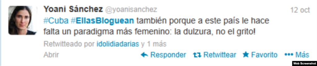Yoani Sánchez convoca a través de las redes a evento #ellasbloguean.