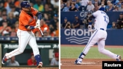 Combinación de fotografías de la agencia Reuters de los hermanos Gurriel (Yuli (izq.) y Lourdes Jr. )