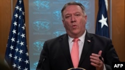 Mike Pompeo en conferencia de prensa en Washington.
